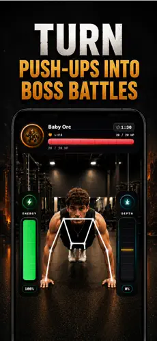 RepSaga push-up battle against a boss